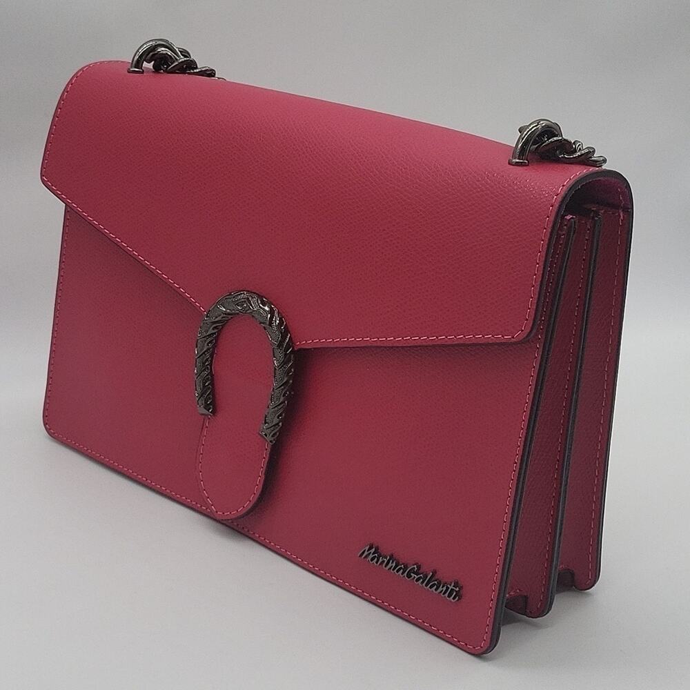 Marina Galanti Crossbody Bag Genuine Italian Leather Fuchsia Color NWT - Picture 3 of 15